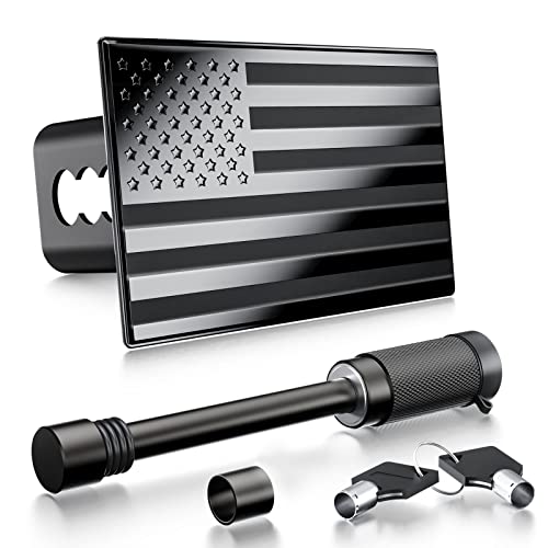 Hitch Cover Plug EVerHITCH USA 2-Inch Hitch Cover - Black Metal Flag Plug For Trailer Receiver Hitch Anti Rattle 2 Inch