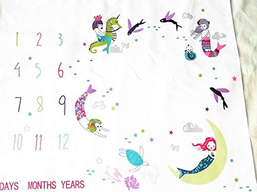 Baby Monthly Milestone Blanket, 40×40 Inches Infant Newborn First Year Mermaid Milestone Blanket, Polyester Fiber, Best Baby Shower Gift, Photography Backdrop Photo Prop for Newborn Boy Girl