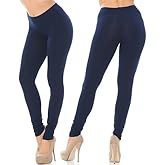 Made in The USA - Women's Leg Smoothing Full Length Solid Basic Cotton Leggings - Navy Large