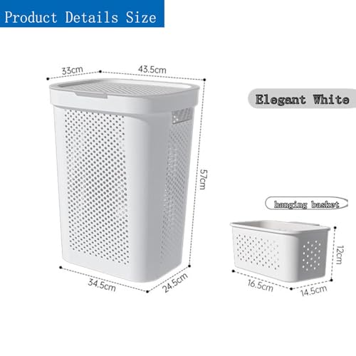 SLEEPHEAD®Laundry Basket with Wheels, Hand-Held Laundry Basket with Lid, Plastic Laundry Hamper Storage Bucket with Mini Basket, for Kitchen Bedroom Bathroom Closet(White) (white)