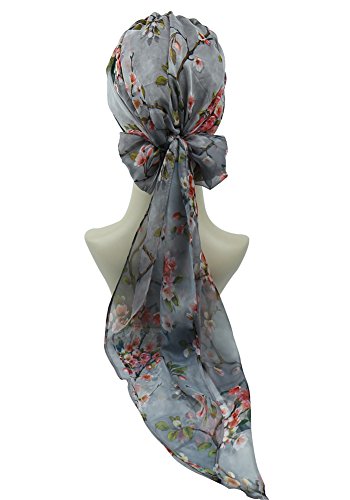 Pre Tied Head Wrap Scarfs Easy Tie Bandana Cotton Bamboo Sleep Cap Medical Gifts for Chemotherapy Women Gray Pink