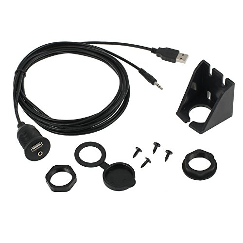 LiNKFOR Car USB & 3.5mm AUX Extension Flush Mount 2 Meter Cable 1/8 AUX Car Bike Boat Motercycle Lead