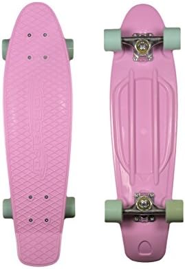 MoBoard Classic 27" Skateboard | Pro and Beginner | 27 inch Vintage Style with Interchangeable Wheels, Enhanced Bearings | Portable, Lightweight | Durable Rails Metal Trucks (Light Pink - Light Green)
