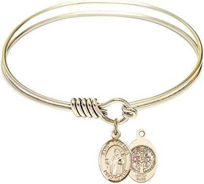 St. Benedict-6 1/4 inch Round Eye Hook Bangle Bracelet with a St. Benedict charm.-Saint Benedict is the patron saint of Monks/Poison Sufferers. Memorial Day July 11st.-Monks/Poison Sufferers
