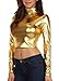 Sakkas 141786 Metallic Liquid Mock Neck Turtleneck Long Sleeve Crop Top - Made in USA - Gold - L