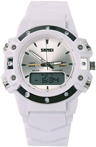 Women's Watch Sport Style LED Analog Digital Display Waterproof Watches for Girls (White)