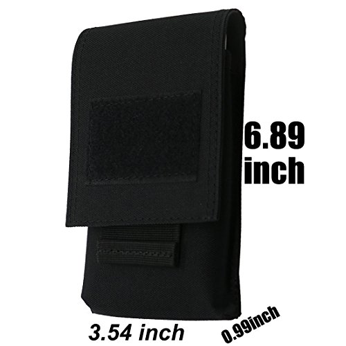 LefRight Camo Tactical Molle Vertical Waist Belt Large Pouch Bag Holster Cover Pull Tab Compatible with Samsung Galaxy S9 iPhone XR 7 Plus (Black)