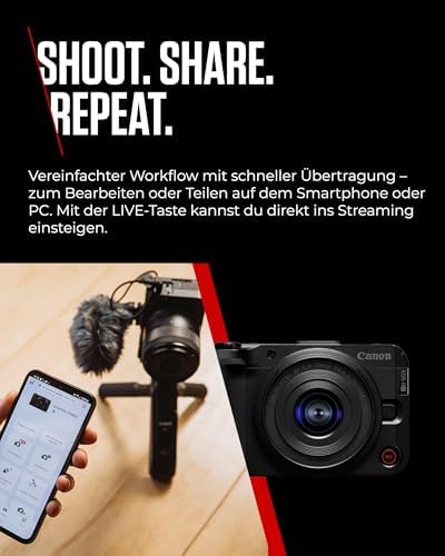 EOS R50 V + RF-S 14-30mm F4-6.3 is STM PZ – Vlog-Kamera, kompatibel mit Canon RF-Objektiven | Content Creator Equipment für Vlogging & Reisen | Bluetooth-fähig