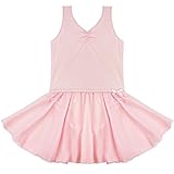 FEESHOW Girls Gymnastics Ballet Leotard Dance Dress with Attached Tutu Skirt Size 5-6 Pink
