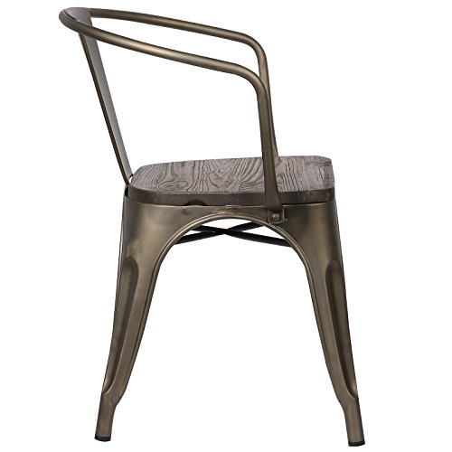 Poly and Bark Trattoria Arm Chair with Elm Wood Seat in Bronze (Set of 4)
