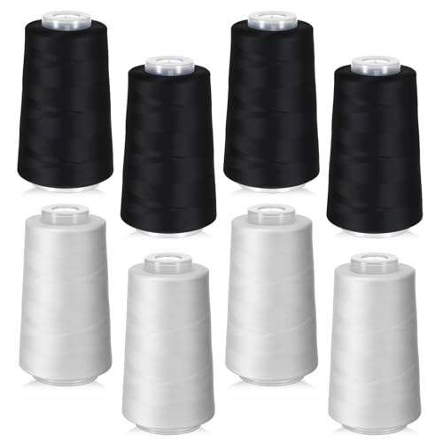 8 Pack of Serger Thread, 3000 Yard Spools Polyester Thread for Sewing Machine Black and White All Purpose Serger Threads Cones for Overlock Quilting