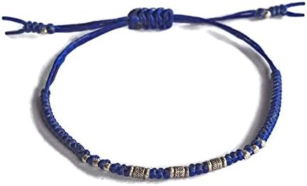 SabanNga Thai Bracelet 925 Sterling Silver Bracelet Fashion Fashion Jewelry Men Bracelet Blue Wax Cord