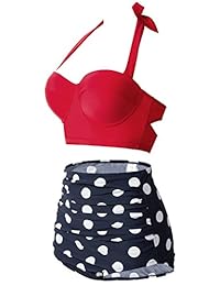 LAMOON Traje de baño de dos piezas vintage para dama, traje de baño de talle alto, traje de baño retro bikini con aros en la parte superior