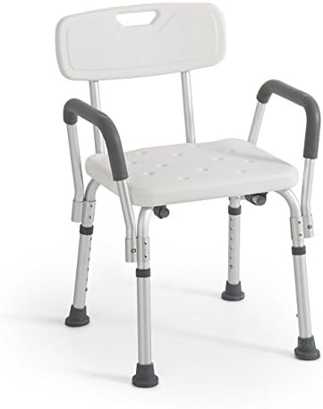 Onebigoutlet© Medical Deluxe Shower Bath Chair Seat with Back &amp; Arms, Adjustable Height, White