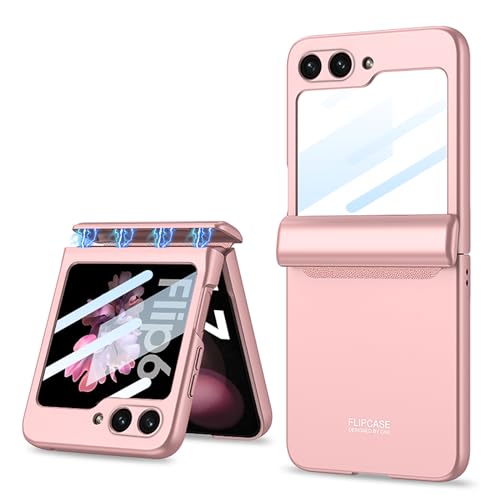 41Y752lttIL Coque Schutzhülle Für Galaxy Z Flip 6 5G, Integrierte Schutzhülle, Faltbar, Mit Scharnier, Rundumschutz, Klapptelefonhülle, Für Samsung Galaxy Z Flip 6 5G, Rosa
