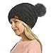 ViGrace Women Knit Slouchy Beanie Chunky Baggy Hat with Faux Fur Pompom Winter Soft Warm Ski Cap Dark Grey