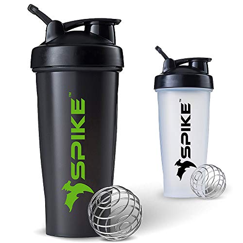 Spike Protein Shaker Blender Bottle for Whey Protein Mix, Cycling, Gym Water Bottle with Stainless Steel Blender Ball…