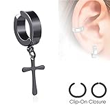 U2U Pair of Surgical Stainless Steel Black IP Non-Piercing Clip On Earrings Laser Etched Die-Cut Crosses(Colors Optional) (BLACK)