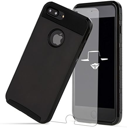 iPhone 7 Plus case KXLY 2 in 1 Hybrid Heavy Duty Armor Shockproof Protective Slim Cover Scratch Resistant Hard PC Rugged Soft TPU Bumper Dual Layer+Screen Protector[Black-Black]