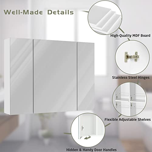 Medicine Bathroom Mirror with 3 Door 31.5 x 23.62 Inch