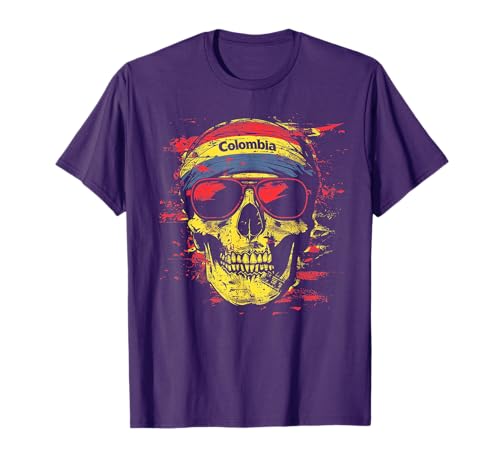 Colombian Colombia Flag - Skull Skeleton Vintage Country T-Shirt