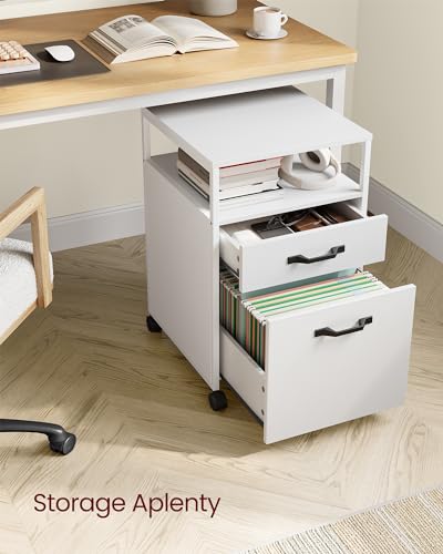 VASAGLE File Cabinet, Mobile Filing Cabinet with Wheels, 2 Drawers, Open Shelf, for A4, Letter Size, Hanging File Folders, Cloud White UOFC071W14