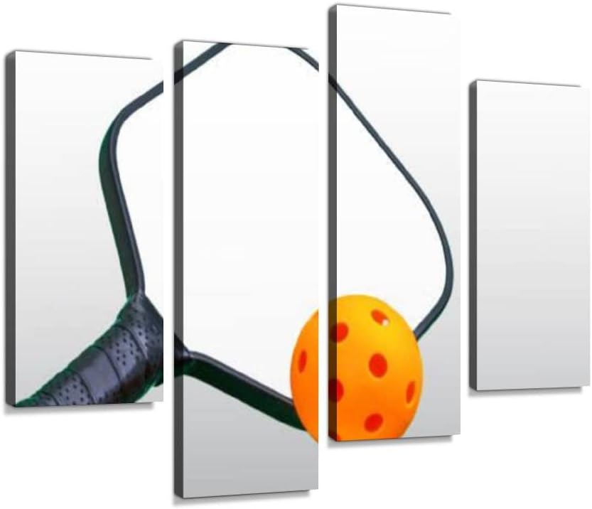 Paintings - Black and White Pickleball Paddle with Orange ball Canvas Wall Art Hanging Paintings Modern Artwork Abstract Picture Prints Home Decoration Gift Unique Designed Framed 4 panel