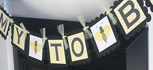 Mommy to Bee Yellow Black Chevron Bee Theme Banner Baby Shower - Also Yellow and Grey - Matching Items Available - Door Sign, Cupcake, Cake Toppers, Favor Tags etc.
