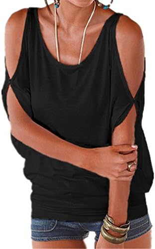 Yknktstc Womens Cold Shoulder Tops Short Sleeve T Shirt Pullover Casual Dolman Blouse Large Black