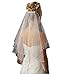 Fishlove Cute 2 Tiers Pearl Beaded Ribbon Edge Tulle Bridal Wedding Veils With Comb V26