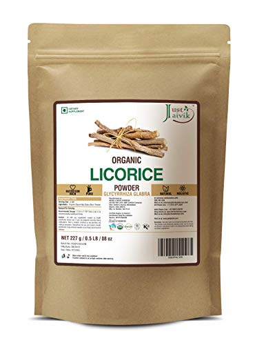 Just Jaivik 100% Organic Licorice Root Powder - Mulethi Powder 227 g / 0.5 LB Pack (Glycyrrhiza Glabra) / Yastimadu Powder- an USDA Organic Certified Herb