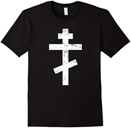 Mens Distressed Byzantine Orthodox Cross T-Shirt Small Black