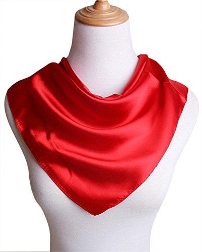 X&F Women's Solid Stain Charmeuse Neckerchief Square Scarf 23" 23" Red