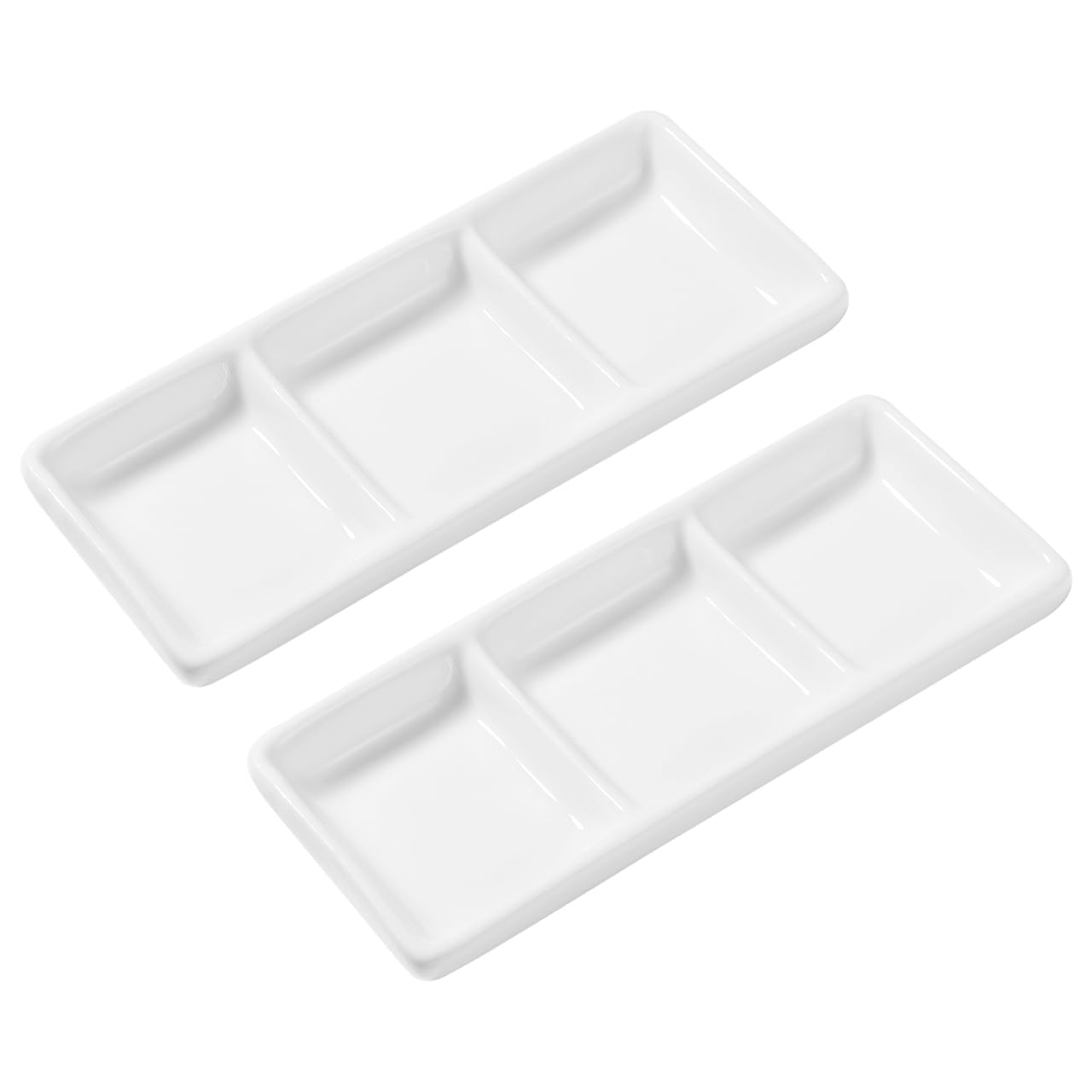 Small Ceramic Serving Platters, 2Pcs 3 Compartment Appetizer Serving Trays Snack Dishes, White Rectangular Divided Sauce Dishes for Home Restaurant Kitchen - 14.8 x 6 x 2 cm