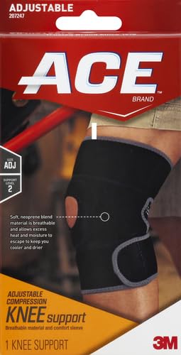 ACE Brand Adjustable Compression Knee Support, Moderate Support for Weak, Sore or Injured Joints, One Size Fits Most