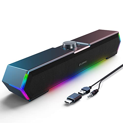 LENRUE G11 Computer Speakers for Desktop, Touch Lights PC Speakers with Surge Clear Sound, USB C/USB Powered for Computer Desktop PC Laptop Monitor（Black） (Black) (Black)