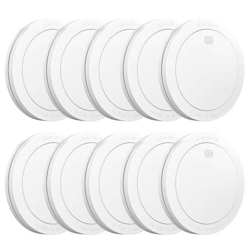 CPVAN Smoke Detector Networked 10 Year Battery with Magnetic Holder, EN14604 Tested Wireless Fire Alarm No Drilling European Standard 85 dB Smoke Alarm Set of 10