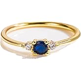FLYYQMIAO 18k Gold Plated Petite Simulated Sapphire and White Cubic Zirconia Promise Ring 925 Sterling Silver Solitaire Wedding Engagement Eternity Ring for Women Her
