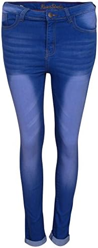 'Roma Studio Women\'s Plus Basic High Rise Roll Cuff Shaping Stretch Denim Skinny Jeans, Blue Wash, Size 13/14'