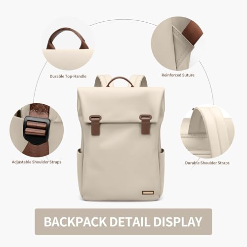 Women's Laptop Backpack, Waterproof Carry-On Computer Bag Fits 15.6 Inch Notebook, Ideal for Travel, Commute, and College Use, Apricot