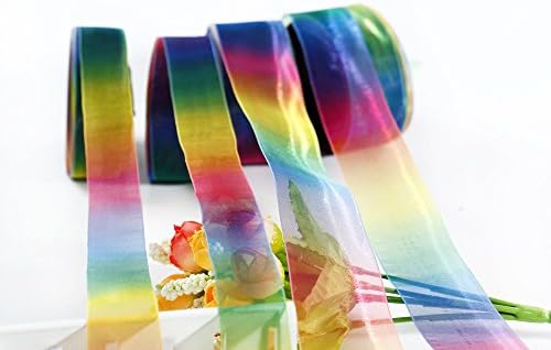 1Inch width,50Yards The gradient rainbow Snow yarn Ribbons