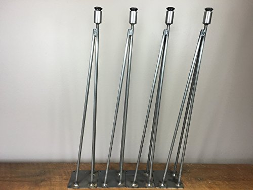 Hairpin Leg, Metal Table Leg Set of (4),Modern Industrial, 3-Rod Hairpin Leveling Legs - Raw Steel - 16 inch high to 40 inch high - FREE SHIPPING - Thumbnail 6