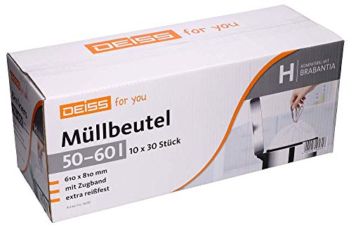 Müllbeutel DEISS 50-60 Liter für Brabantia Touch Bin (Größe H), 300 Stück
