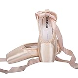 Wendy Wu Girls Womens Dance Shoe Pink Ballet Pointe Slippers Ballet Flats Shoes with Ribbons Toe Pads Black Pink Red