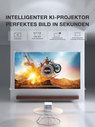 Smart Mini Beamer 4k [Offiziell Lizenzierter APP ] VISSPL 3200ANSI 4K Heimkino & Outdoor Beamer, Autofokus/Trapezkorrektur, WiFi6 Bluetooth Full HD 1080P Video Projektor für Handy/PC