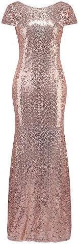 Litluxe Women's Bridal Rose Gold Sequined Prom Banquet Evening Dresses Party Long Gown (M, Rose Gold)