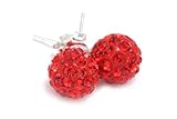 .925 Sterling Silver Red Crystal Ball 8mm Stud Earrings