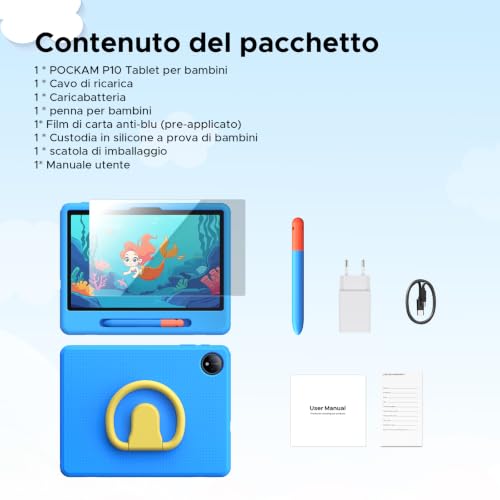 Easerush P10 Kid Tablet with Pen Silicone Case, Blue | 10 Inch Tablet with 32GB RAM+64GB ROM Tablet for Children, 90Hz Android Tablet 16 & Gemini AI, 7000mAhT310/5G WiFi/8MP+5MP