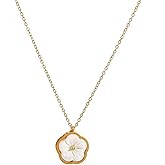 OIDIMS Dainty Flower Stainless Steel Pendant Necklaces for Women 14K Gold-Tone Plated Wedding Prom Fashion Shell Flowers Necklaces Boho Statement Vintage Choker Trendy Jewelry Anniversary Valentines