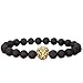 MIKINI Jewelry Black Matte Agate Natural Onyx Stone Dragon Veins Agate Mens Womens Bracelets, Alloy Lion Head (Pack of 3)